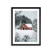 Plakat w ramie 40x50 - Domek w Górach Pokryty Śniegiem - domek w górach, śnieg - rama czarna