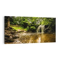Obraz na płótnie 100x50 - Magia wodospadu w lesie - wodospad, las