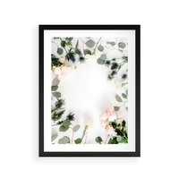 Plakat w ramie 40x50 - Róże i Zielone Liście - kompozycja kwiatowa, róże - rama czarna