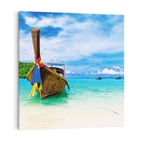 Obraz na płótnie 80x80 - Rajska Plaża Tajlandii: Spotkanie z Naturą - Tajlandia, łódź