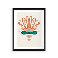 Plakat w ramie 30x40 - Harmonia Nienormalności - akwarelowe abstrakcyjne kształty, zieleń i pomarańcz - rama czarna