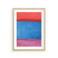 Plakat w ramie 40x50 - Migocące Formy - kolorowe akwarelowe pasy, odcienie czerwień - rama drewno