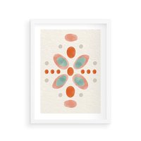 Plakat w ramie 50x70 - Symfonia Natury - abstrakcyjne plamy w odcieniach pomarańczowym, kropki plamki - rama biała