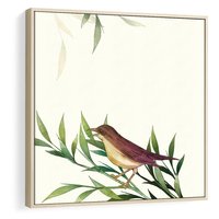 Obraz w ramie 50x50 - Roślinne Nastroje - japońska sztuka, ptak - rama drewno