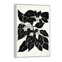 Obraz w ramie 50x70 - Ruchome szkicowe odbicia - czarno biała grafika, roślinność - rama biała