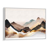 Obraz w ramie 70x50 - Góry Tonące w Pastelach - złote pastelowe góry, akwarela - rama biała