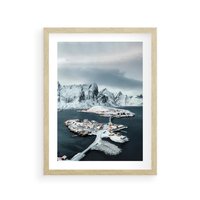 Plakat w ramie 40x50 - Ciepło i Urok Północy - skandynawskie, domki - rama drewno