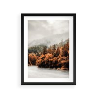Plakat w ramie 50x70 - Jesienna Mgła - las, góry - rama czarna