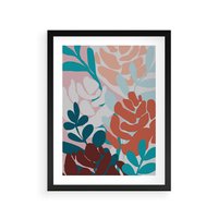 Plakat w ramie 30x40 - Impresje Kształtów - abstrakcyjna kompozycja kwiatowych form, kolor zgaszone - rama czarna