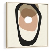 Obraz w ramie 50x50 - Intrygujące Zaskoczenia - beżowa abstrakcyjna kompozycja, czarny akcent - rama drewno
