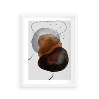 Plakat w ramie 40x50 - Kolorowe Wizje - abstrakcyjne plamy akwarelowe, czarny szkic - rama biała