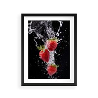 Plakat w ramie 50x70 - Słodki urok truskawek - truskawki, owoce - rama czarna