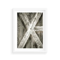 Plakat w ramie 40x50 - Drewniane Drzwi do Stodoły - stare drzwi do stodoły, drewniane - rama biała