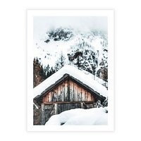 Plakat bez ramy 30x40 - Domek w Górach w Białym Odcieniu - zima, domek w górach