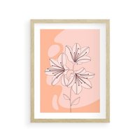 Plakat w ramie 40x50 - Kwiatowa Harmonia - minimalistyczny plakat, pudrowe kwiaty - rama drewno