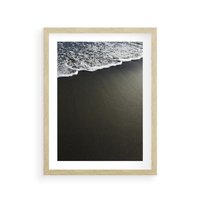 Plakat w ramie 50x70 - Morskie Fale na Plaży - plaża, morskie fale omywają piasek - rama drewno
