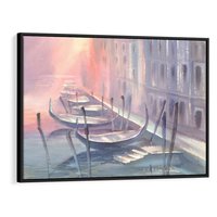 Obraz w ramie 70x50 - Romantyczne Zachody - akwarelowy rysunek, stonowane pastelowe kolory - rama czarna