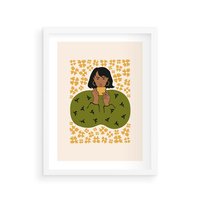 Plakat w ramie 30x40 - Wewnętrzne Fale - nowoczesny plakat, kobieta otoczona liśćmi - rama biała