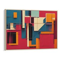 Obraz w ramie 120x80 - Przejście przez labirynt myśli - kolorowa abstrakcja, instalacja z prostokątów i lini - rama drewno