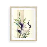 Plakat w ramie 30x40 - Migocące Ptaki - japońska sztuka, ptak - rama drewno