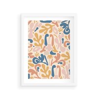 Plakat w ramie 40x50 - Symfonia Radosnych Barw - abstrakcyjne pastelowe formy, nowoczesna grafika w stylu boho - rama biała