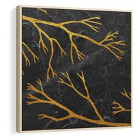 Obraz w ramie 50x50 - Marmurowe Drzewa Snu - złote gałęzie, drzewa - rama drewno