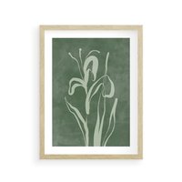 Plakat w ramie 50x70 - Zielony Oddech - zielona abstrakcja, zgaszona zieleń - rama drewno