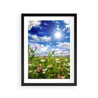 Plakat w ramie 50x70 - Niebiańska łąka pełna kwiatów - łąka, niebo - rama czarna