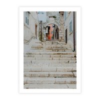 Plakat bez ramy 30x40 - Schody we Włoskim Miasteczku - schody, śródziemnomorskie miasteczko