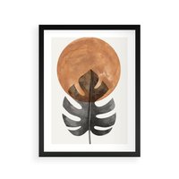 Plakat w ramie 30x40 - Natura a Sztuka - liść monstery, czarna grafika - rama czarna