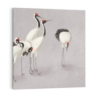 Obraz na płótnie 80x80 - Spojrzenie wstecz w pędzlu - szkic rysunek, japońskie żurawie
