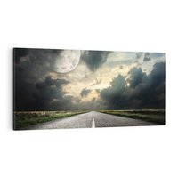 Obraz na płótnie 140x70 - magia nocnej drogi - droga, księżyc