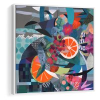 Obraz w ramie 80x80 - Migocące Widoki Harmonii - abstrakcyjny obraz, jak picasso - rama biała