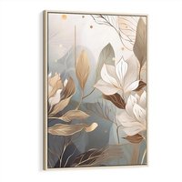 Obraz w ramie 70x100 - Ekspresjonistyczny deszcz uczuć - grafika, złote kwiaty - rama drewno