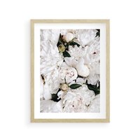 Plakat w ramie 30x40 - Modne Białe Kwiaty - białe kwiaty, płatki - rama drewno
