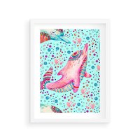 Plakat w ramie 40x50 - Lekkość W Ruchu - delfin, akwarela - rama biała