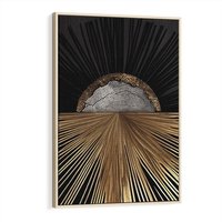 Obraz w ramie 80x120 - Metaliczne Boho Abstrakcje - boho, słońce - rama drewno