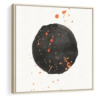 Obraz w ramie 50x50 - Wibracje Kolorów - abstrakcyjna czarna plama, rozsiane pomarańczowe kropki - rama drewno