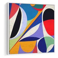 Obraz w ramie 80x80 - Kolorowe Przesunięcia Kształtów - abstrakcyjny obraz olejny, żywe kolory - rama biała