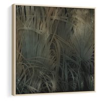 Obraz w ramie 50x50 - Światło w mroku duszy - liście traw, mroczny klimat - rama drewno