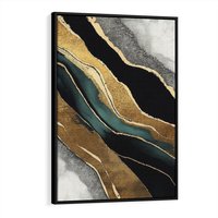 Obraz w ramie 70x100 - Refrakcje płynącej rzeczywistości - jak marmurowa rzeka, linie złota - rama czarna
