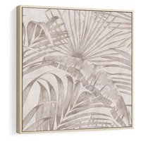 Obraz w ramie 50x50 - Odsłonięte liściowe wspomnienia - monochromatyczne, kolory sepii - rama drewno