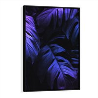 Obraz w ramie 70x100 - Mroczna Magia Dżungli - mroczna grafika, fioletowe liście monstery na czarnym tle - rama czarna