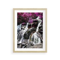 Plakat w ramie 50x70 - Wodospad wśród majestatycznych gór - wodospad, góry - rama drewno