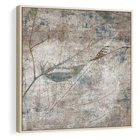 Obraz w ramie 80x80 - Betonowe Wspomnienia Liści - odciski w betonie, odbitki - rama drewno