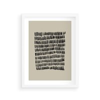 Plakat w ramie 50x70 - Energetyczne Pulsacje Nowości - boho plakat, czarne kropki kreski - rama biała