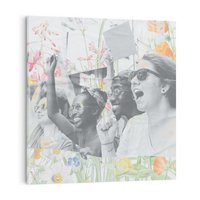 Obraz na płótnie 40x40 - Księga zaklętych marzeń - kolaż, czarnobiałe zdjęcie wesołych młodych ludzi