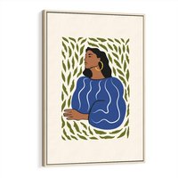 Obraz w ramie 50x70 - Rozbite Barwy - nowoczesny plakat, kobieta otoczona liśćmi - rama drewno