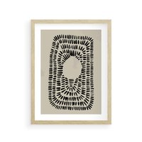 Plakat w ramie 40x50 - Zaklęte Wnętrza - boho plakat, czarne kropki kreski - rama drewno