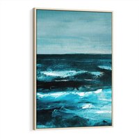 Obraz w ramie 80x120 - Burza Nad Granatowym Oceanem - piękny marynistyczny obraz olejny, wzburzone ciemne morze - rama drewno
